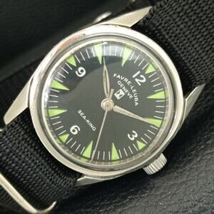 Vintage 1990 Favre Leuba Manual Mens Silver Watch W/Black NATO Strap